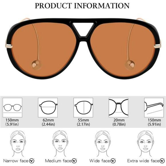 Oversized Aviator Sunglasses Men Women Retro 70s Shield UV400 Eyewear - Picture 5 of 6